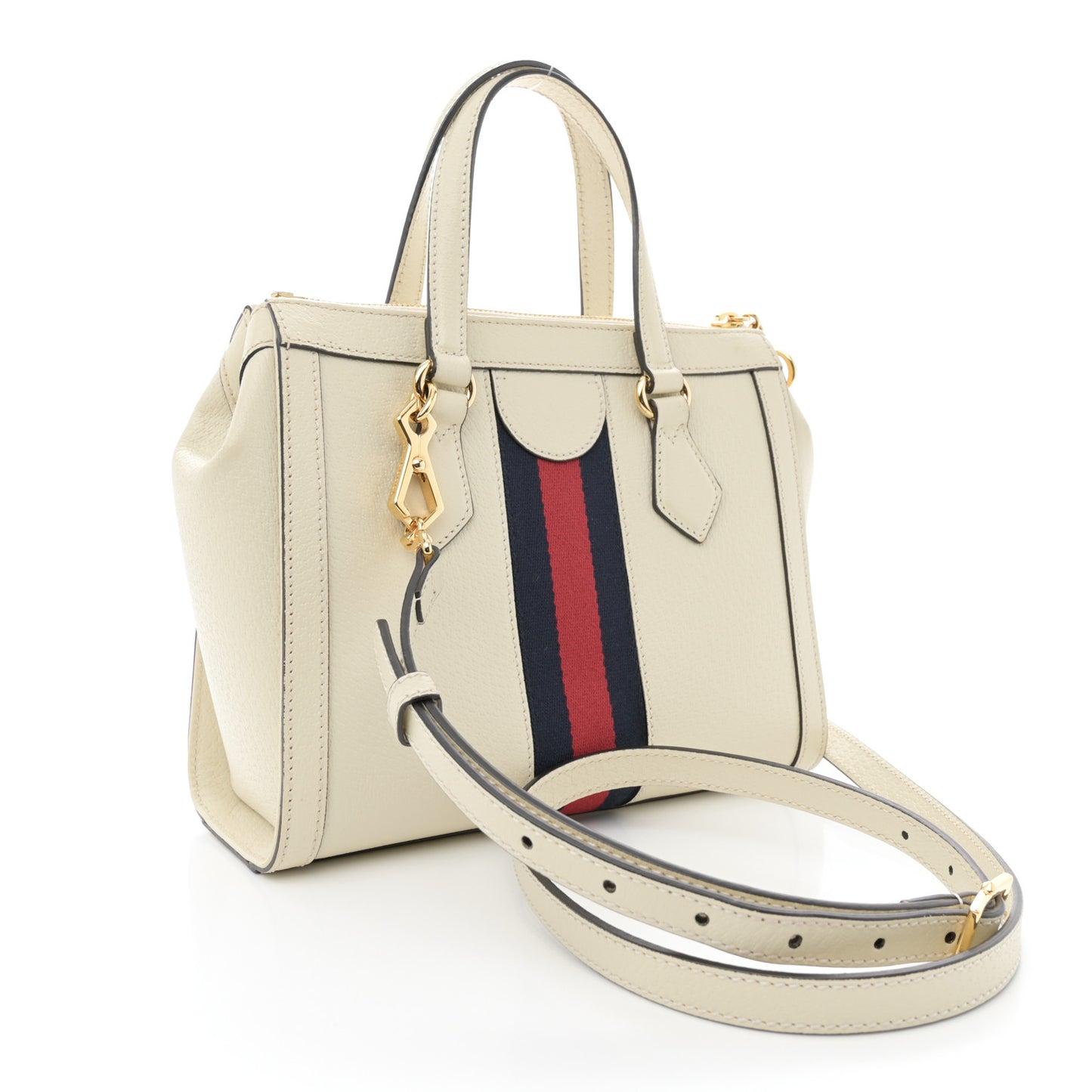 Textured Calfskin Web Small Ophidia Tote Bag Mystic White