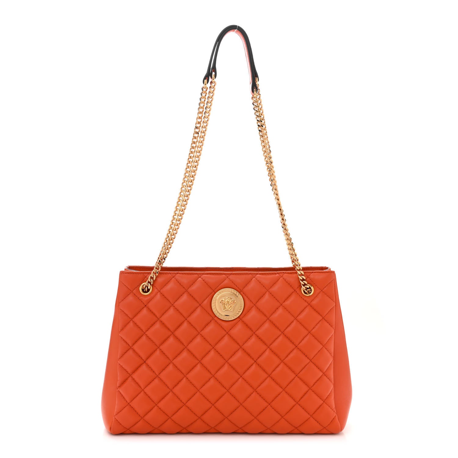 Versace Nappa Quilted Medusa Chain Shoulder Bag Dark Orange 1 of 9