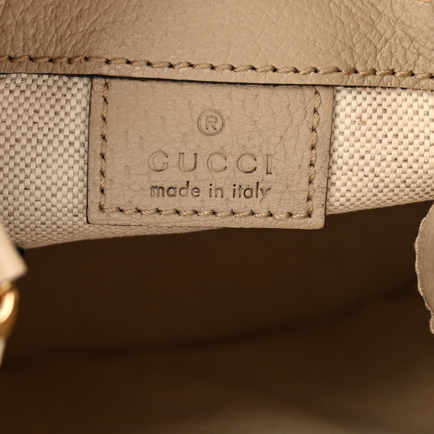 GG Supreme Monogram Textured Calfskin Web Mini Ophidia Bucket Bag Beige Mystic White Oatmeal