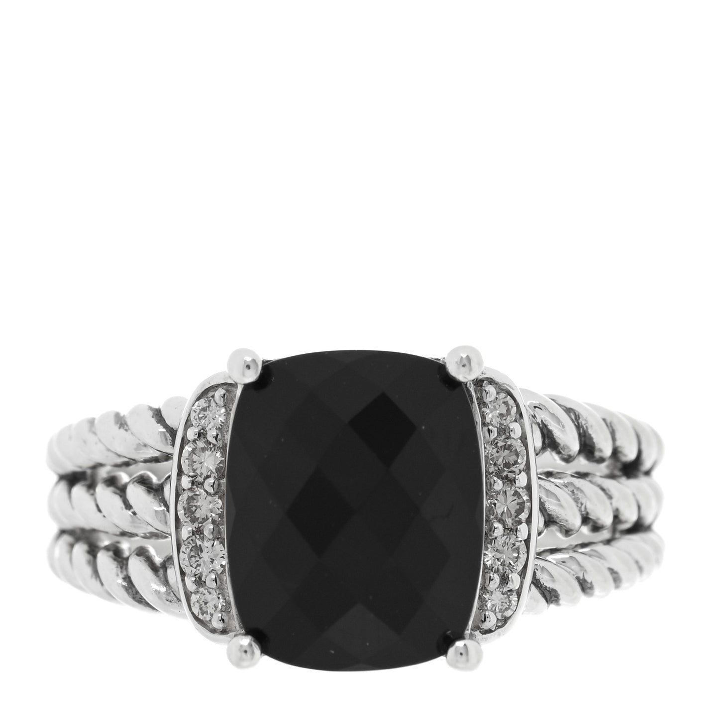 Sterling Silver Diamond Black Onyx 10mm Petite Wheaton Ring