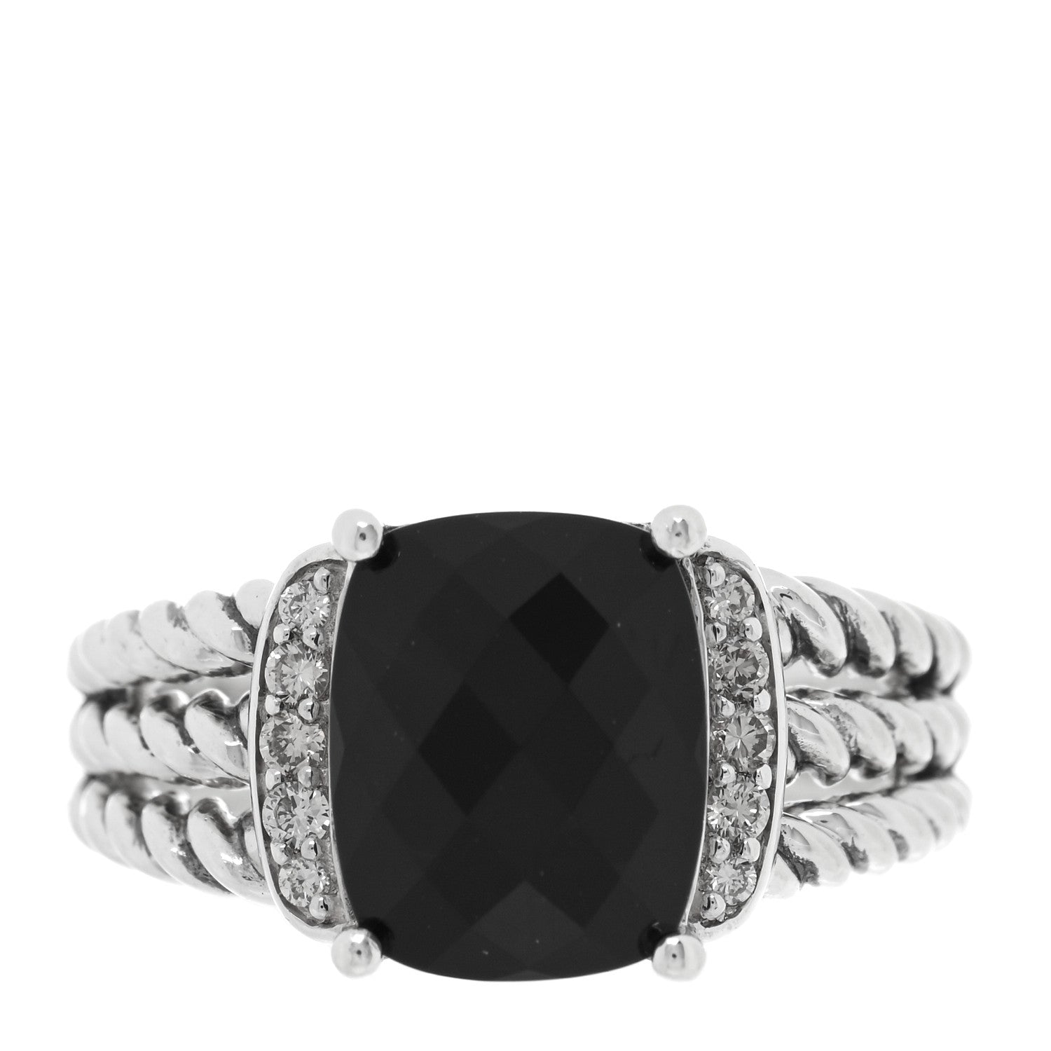 David Yurman Sterling Silver Diamond Black Onyx 10mm Petite Wheaton Ring 1 of 4