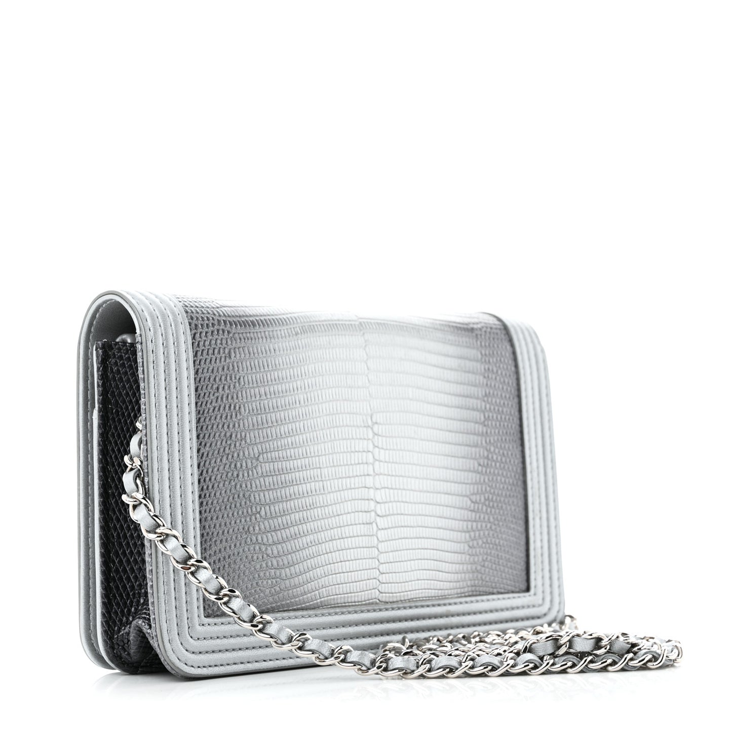 Lizard Calfskin Boy Wallet on Chain WOC Black Silver