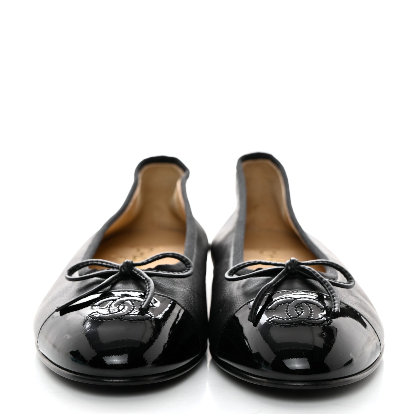 Lambskin Patent Cap Toe Ballerina Flats 39.5 Black