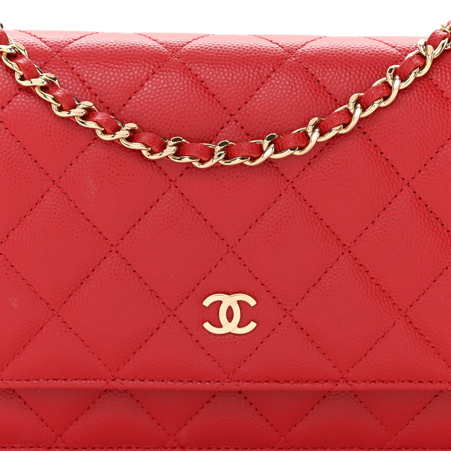 Caviar Quilted Wallet on Chain WOC Red