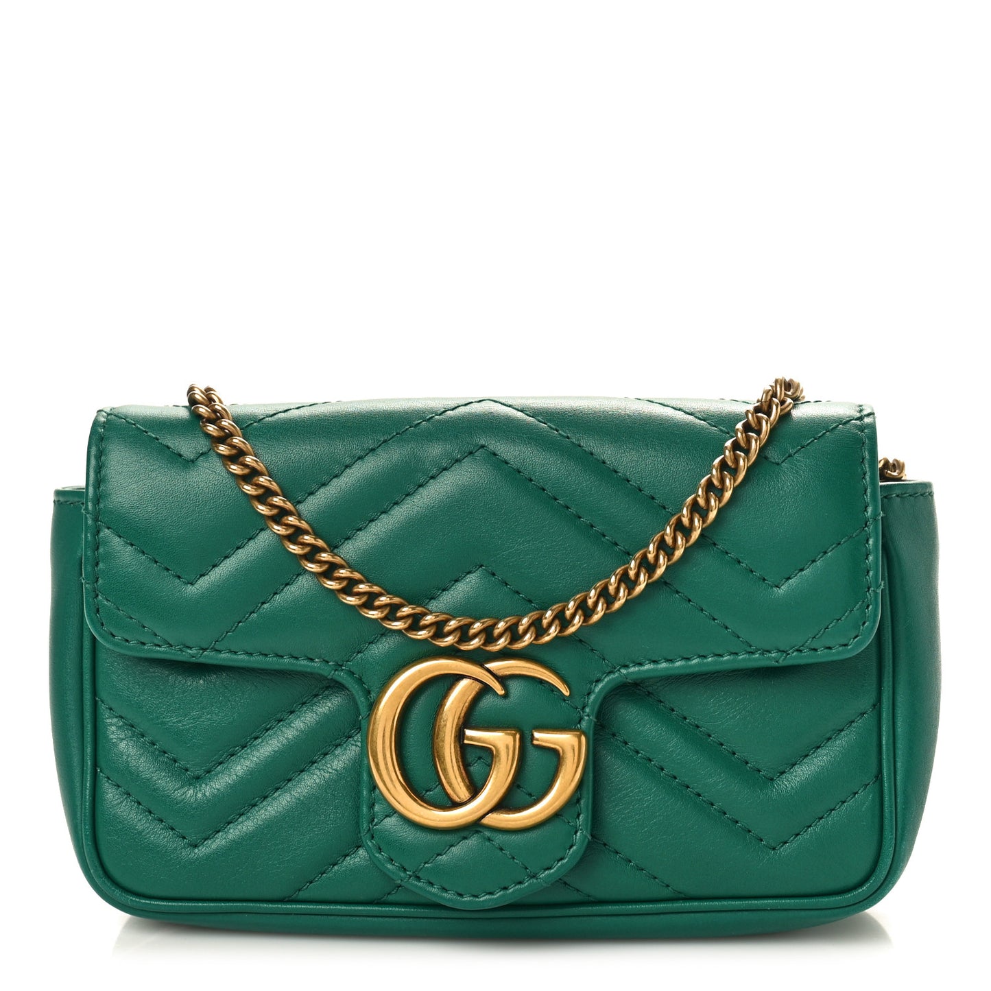Calfskin Matelasse Super Mini GG Marmont Shoulder Bag Emerald Green