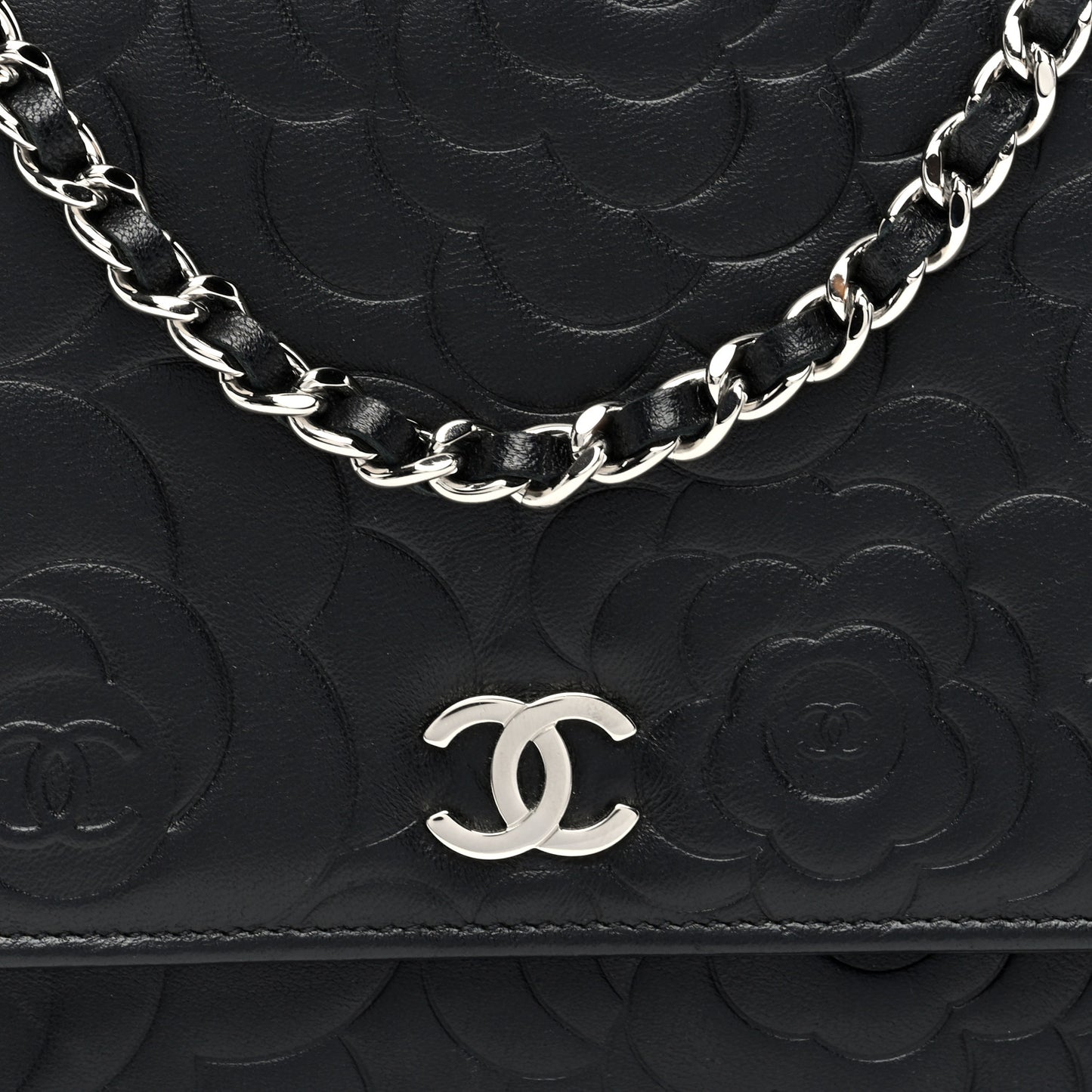 Lambskin Camellia Embossed Wallet on Chain WOC