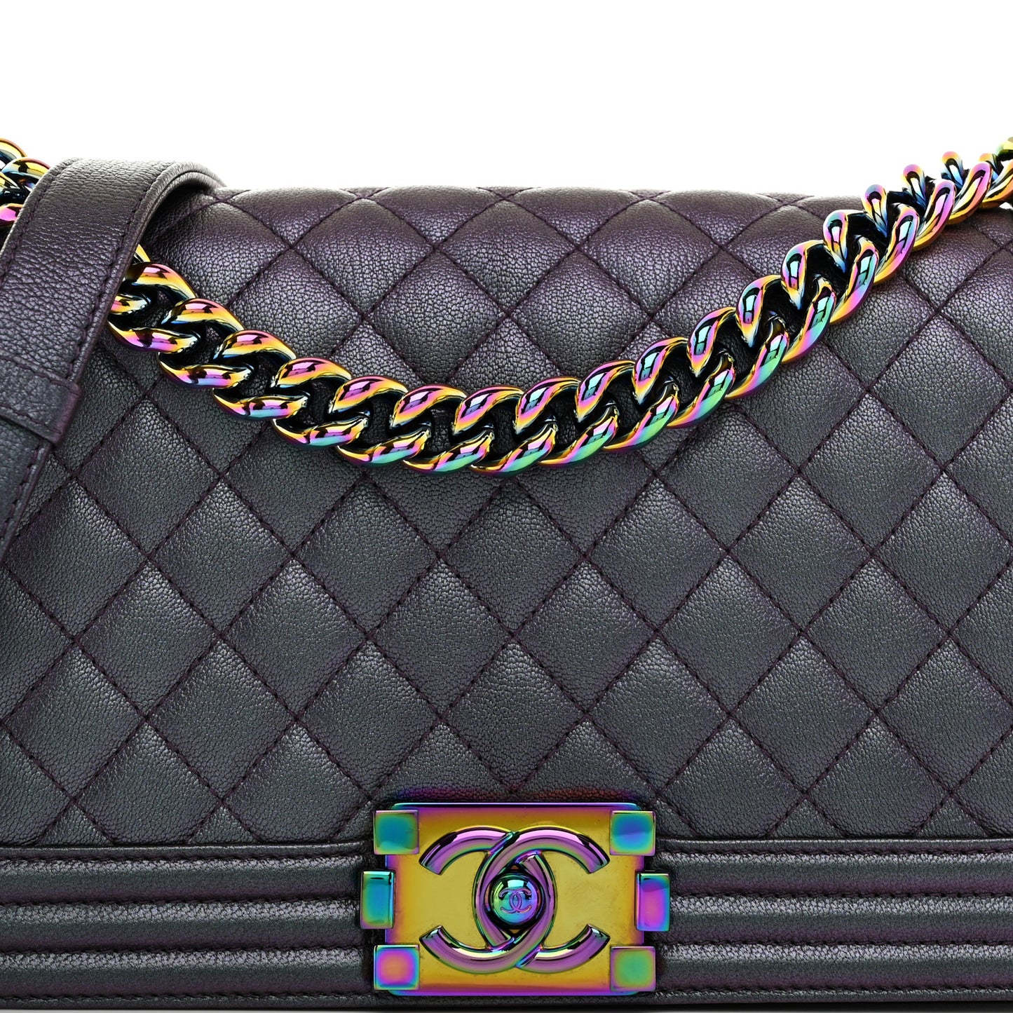 Iridescent Goatskin Quilted Medium Boy Flap Purple