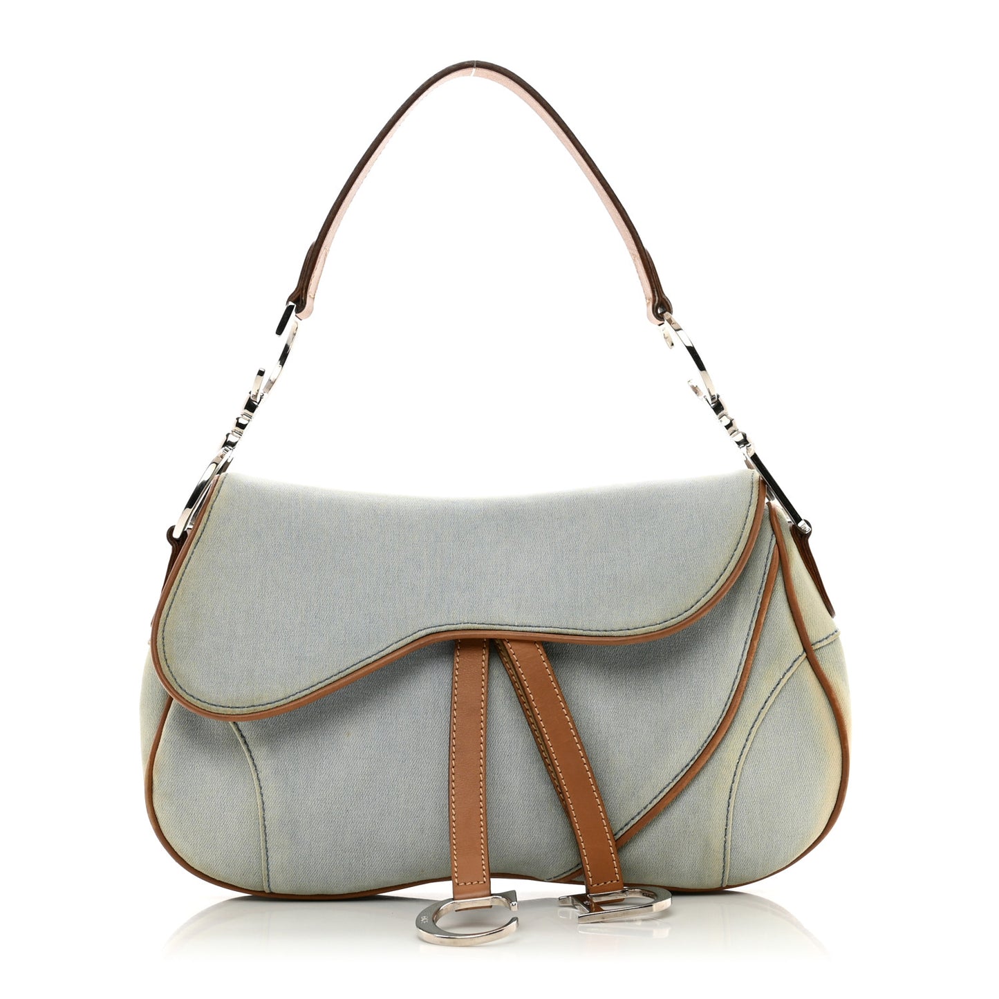 Denim Calfskin Double Saddle Bag Light Blue