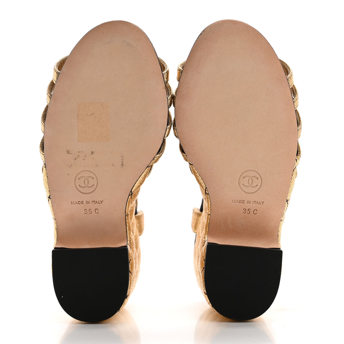 Laminated Goatskin Quilted Wedge Sandals 35 Gold