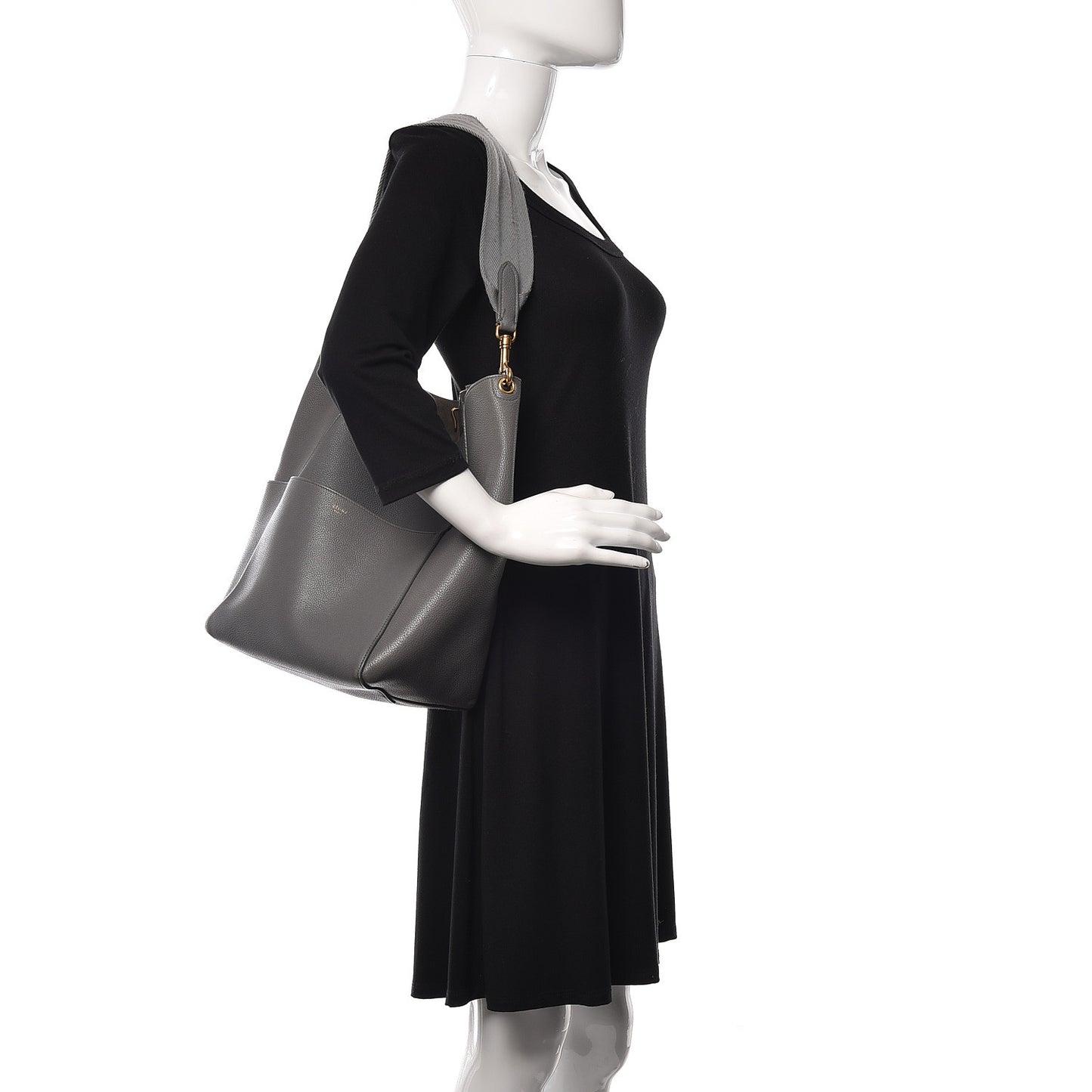 Soft Grained Calfskin Sangle Bucket Bag Storm
