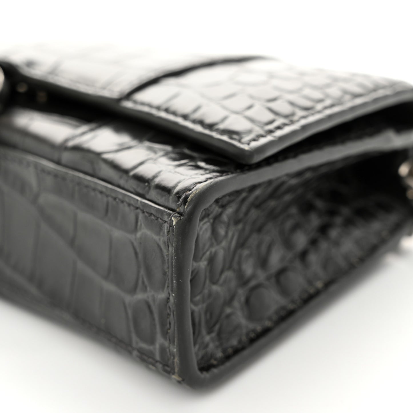 Shiny Calfskin Crocodile Embossed Hourglass Chain Bag Gris