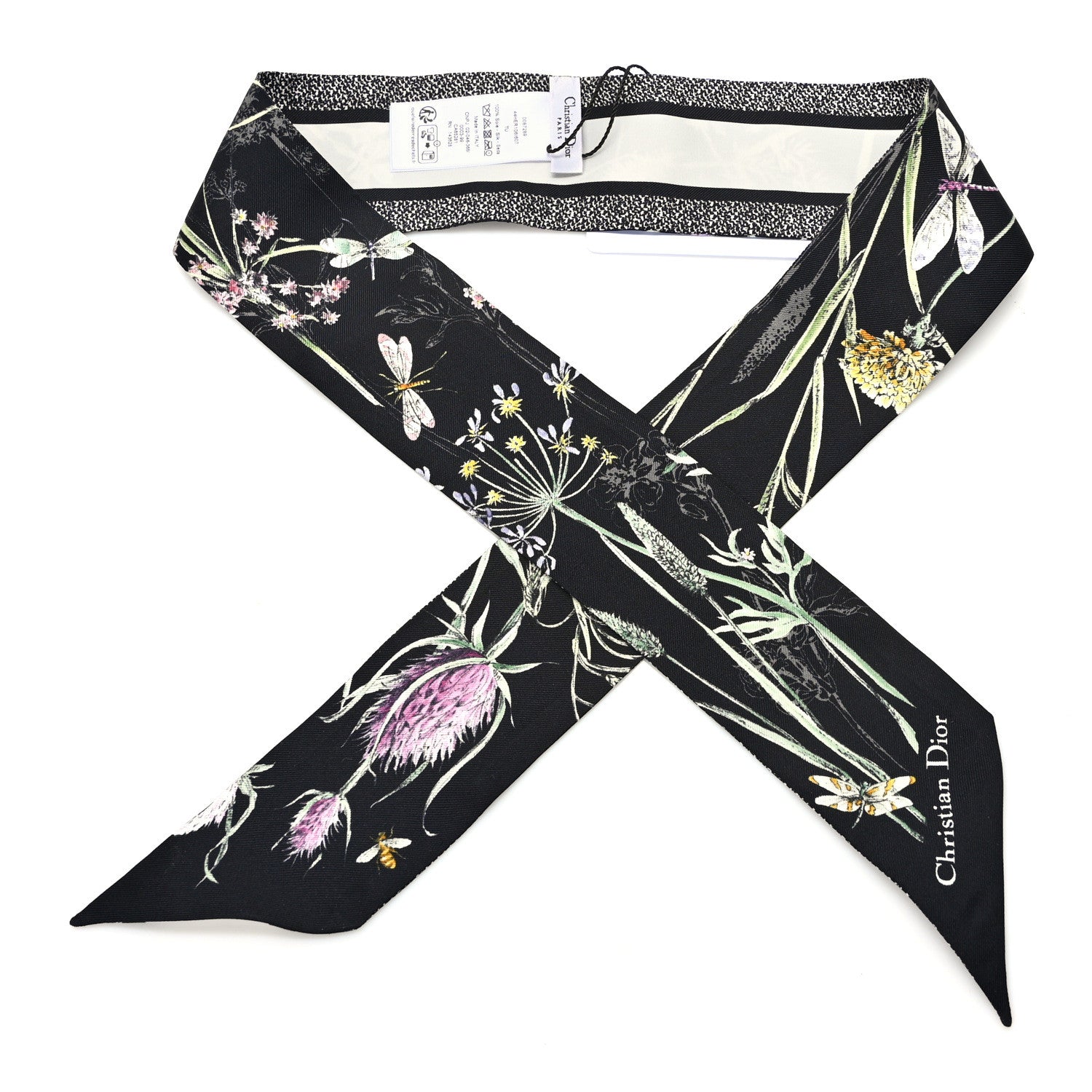 Christian Dior Silk Herbarium Mitzah Scarf Black 1 of 3