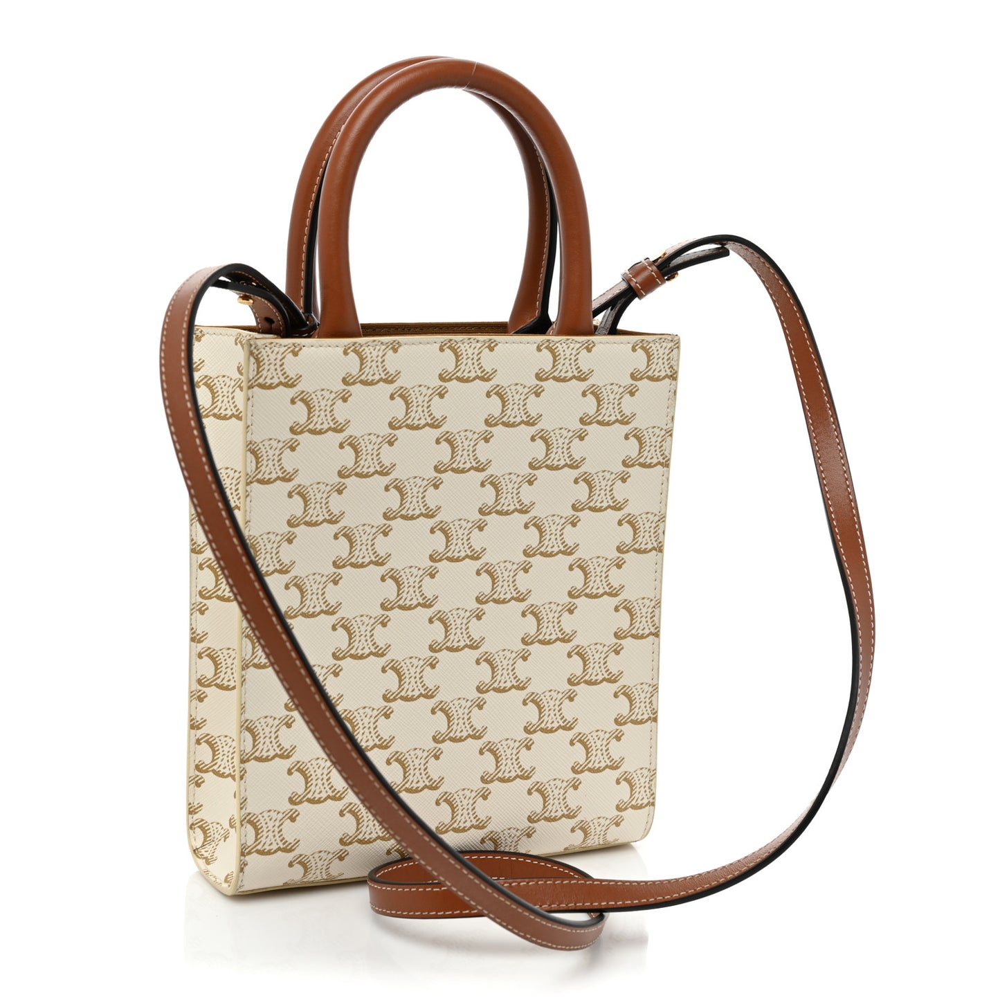 Triomphe Canvas Calfskin Mini Vertical Cabas White