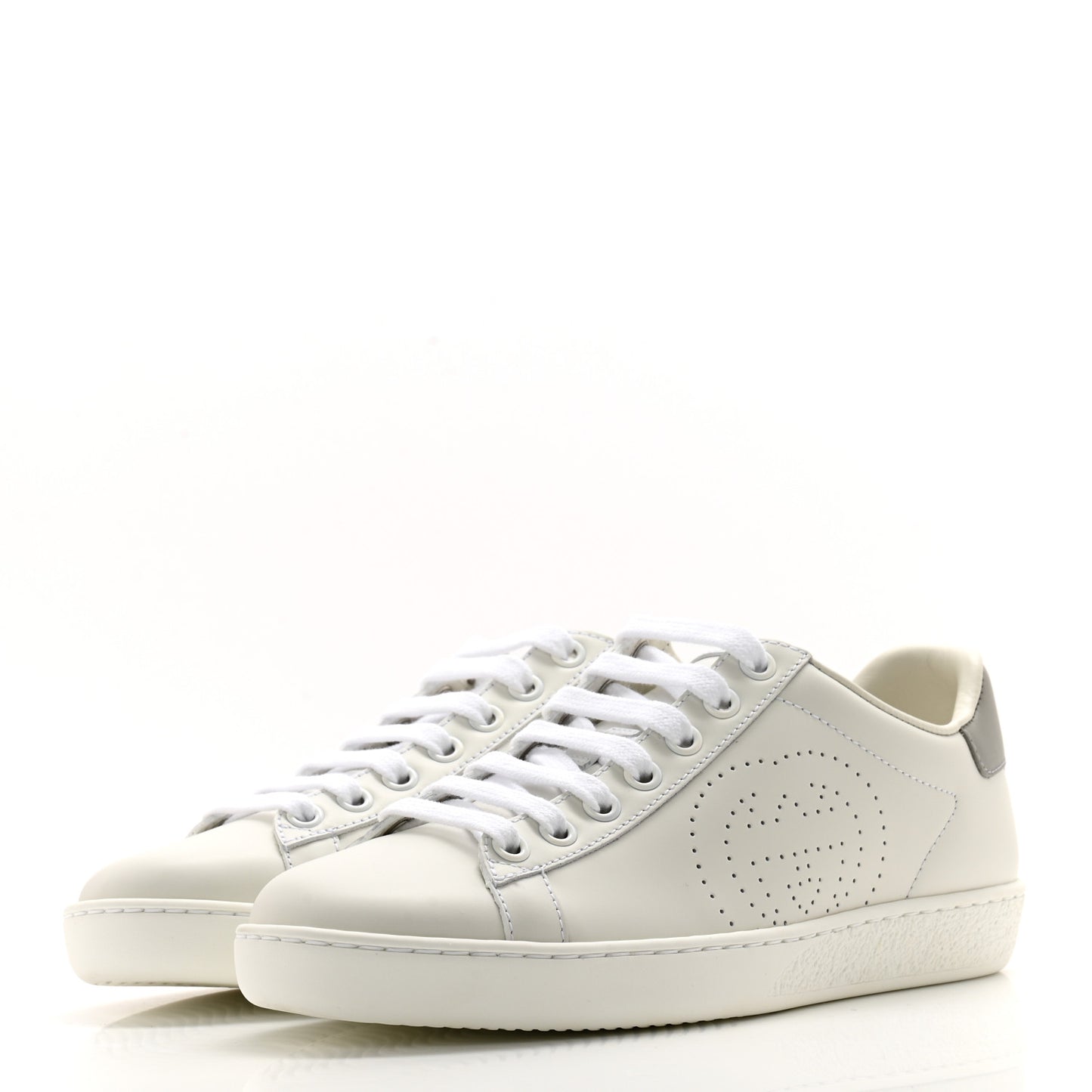 Calfskin Interlocking G Perforated Womens Ace Sneakers 35 White Grey Sky