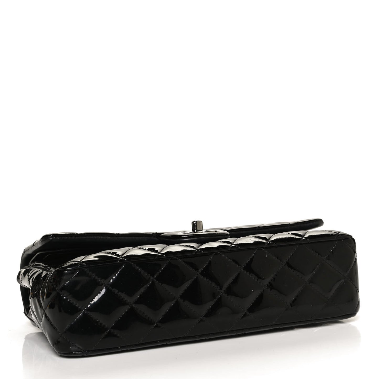 Patent Quilted Medium Double Flap Black