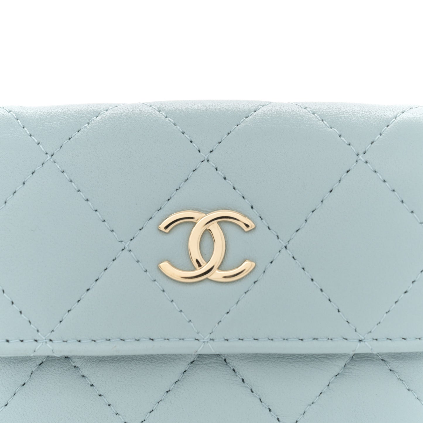 Lambskin Quilted Pearl Chain Belt Bag Light Blue