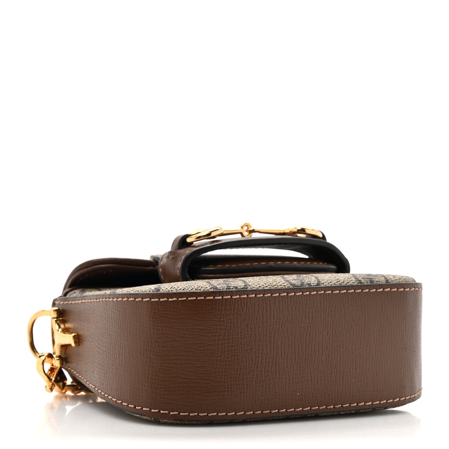 GG Supreme Monogram Azalea Calfskin Web Horsebit 1955 Wallet On Strap Beige Ebony Brown Sugar