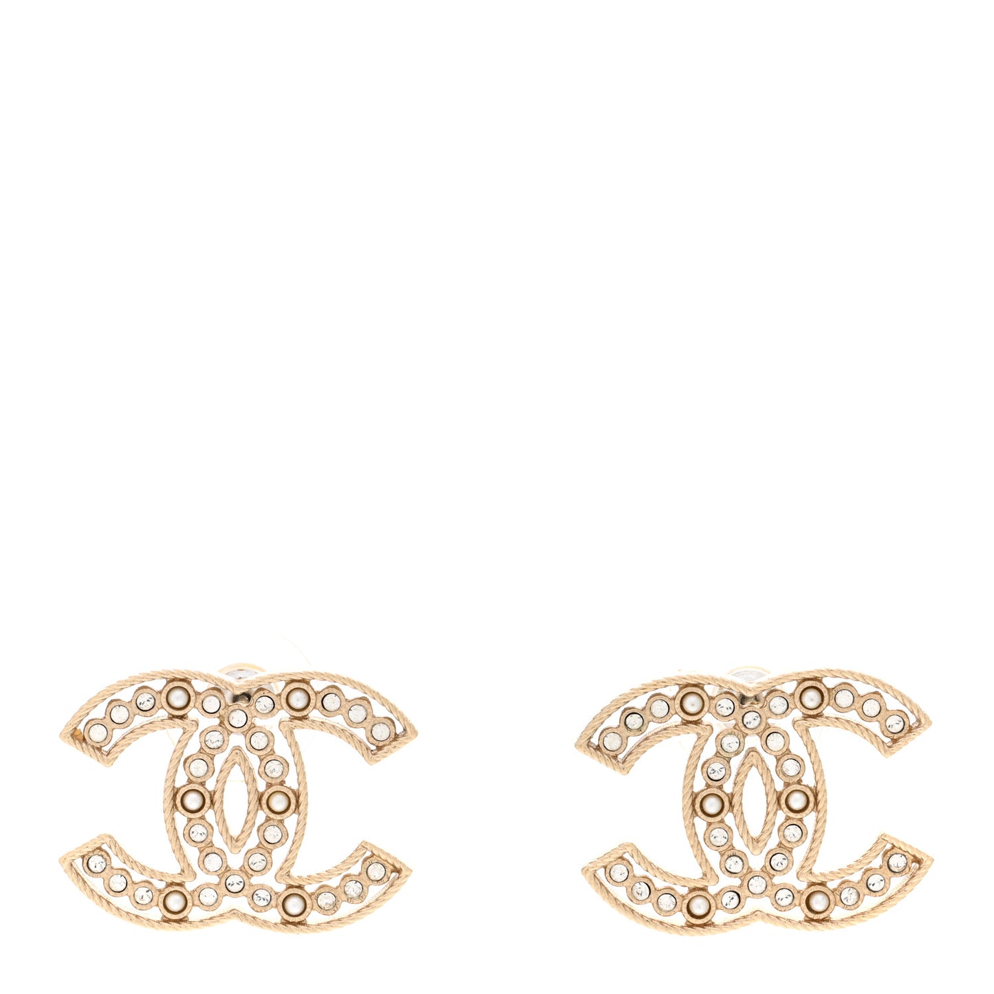 Pearl Crystal Sparkling Pearls CC Earrings Light Gold
