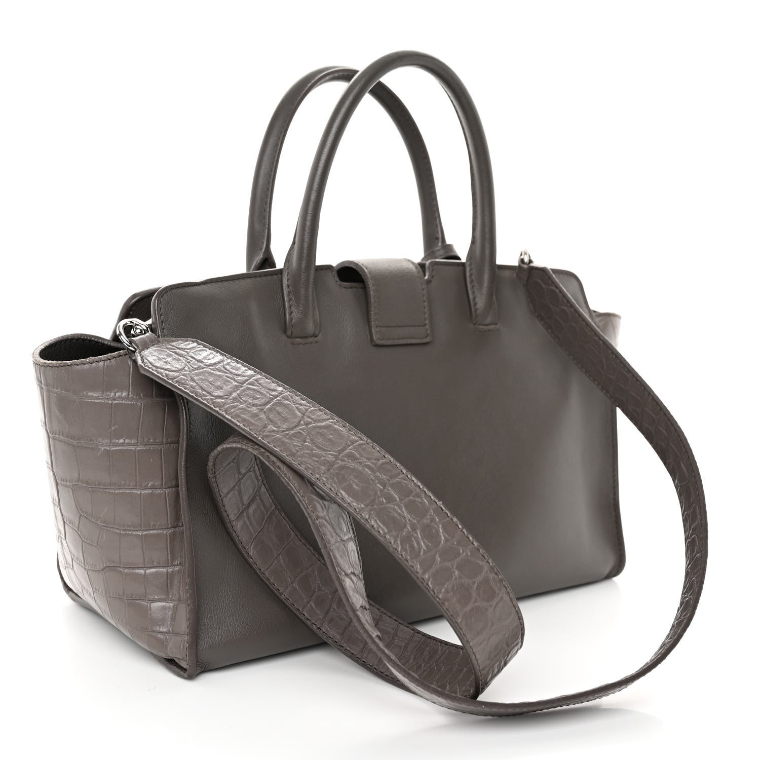 Saint Laurent Smooth Calfskin Crocodile Embossed Baby Monogram Downtown Cabas Earth 3 of 10