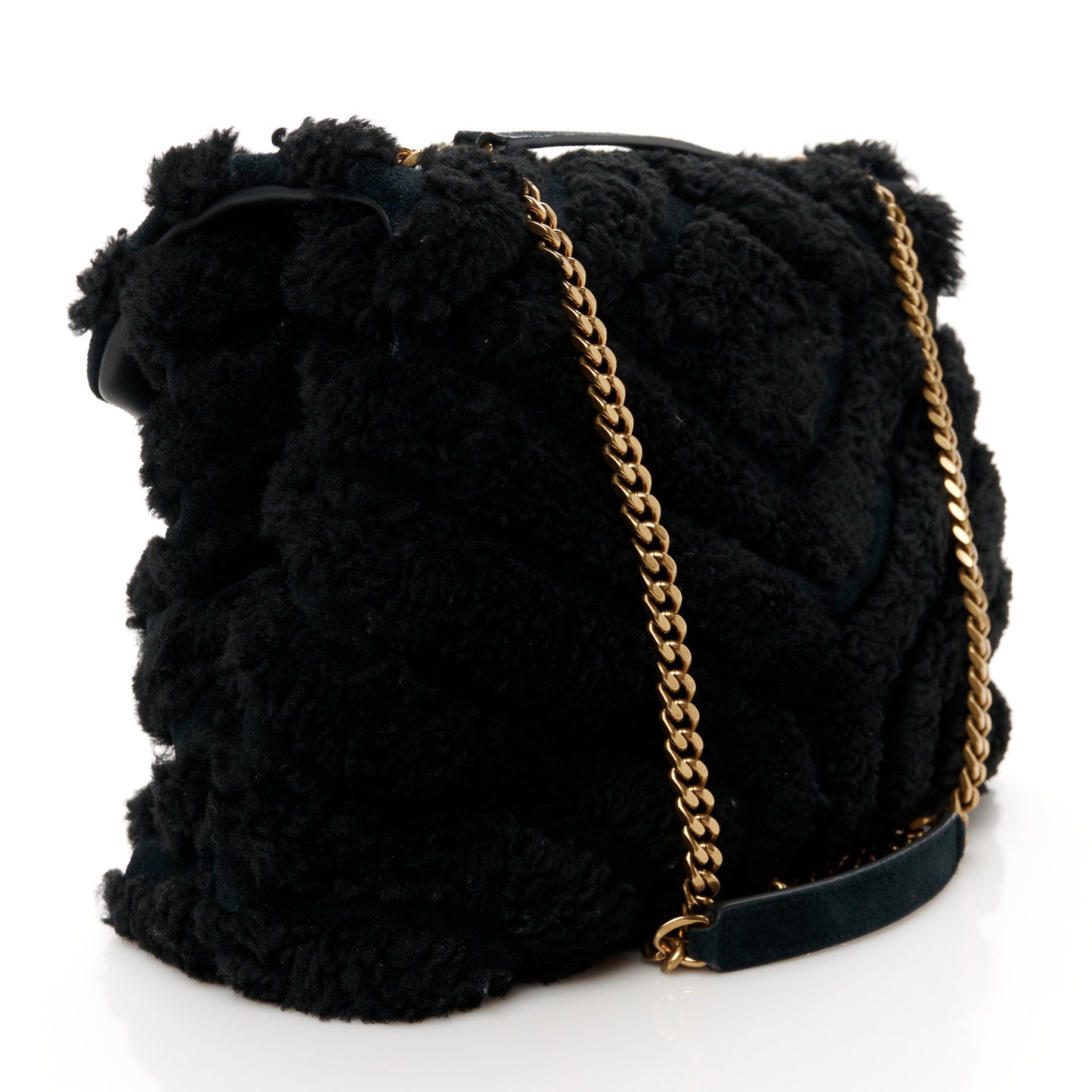 Shearling Y Quilted Monogram Medium Loulou Chain Satchel Black
