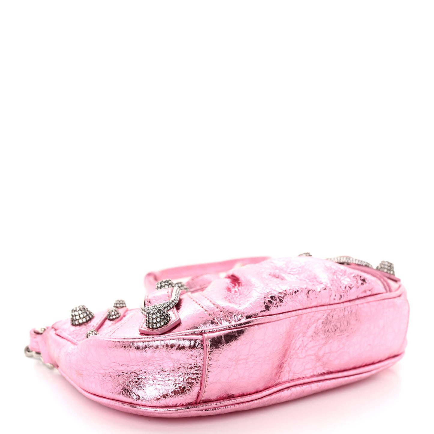 Metallic Agneau Arena Crystal Le Cagole Mini Purse With Chain Met Pink