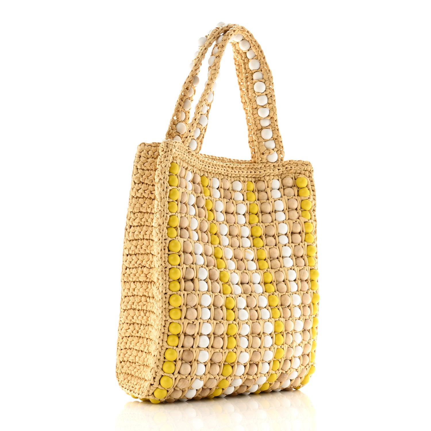 Prada Raffia Wood Bead Embroidered Logo Tote Bag Naturale 3 of 11