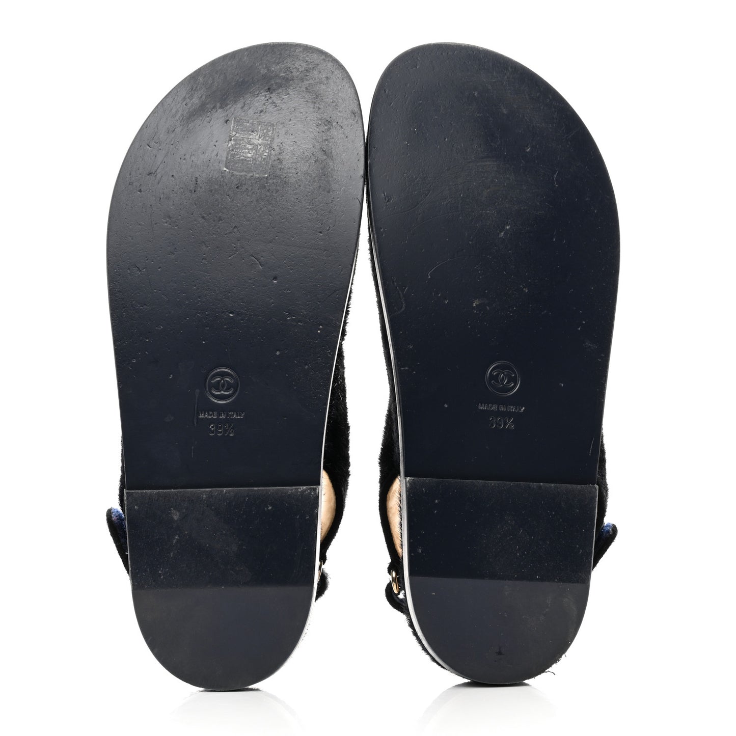 Calfskin Hair Suede Shearling Dad Sandals 39.5 Navy Black