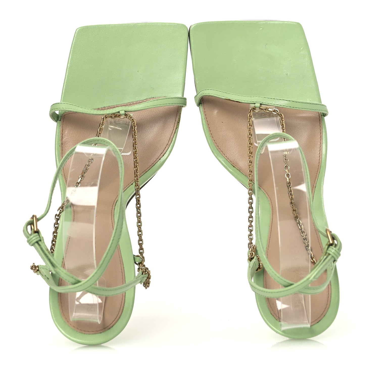 Lambskin Stretch Chain Strap 90mm Sandals 40.5 Pistachio