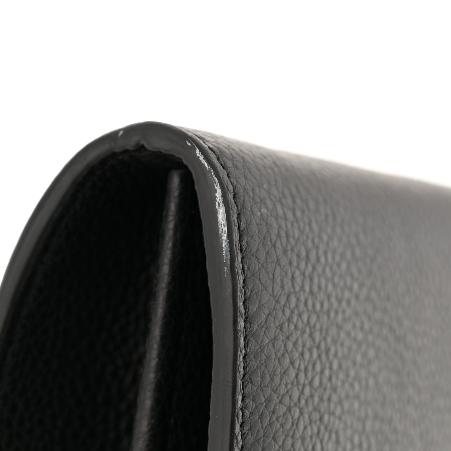 Grained Calfskin Virtus Wallet On Chain Black