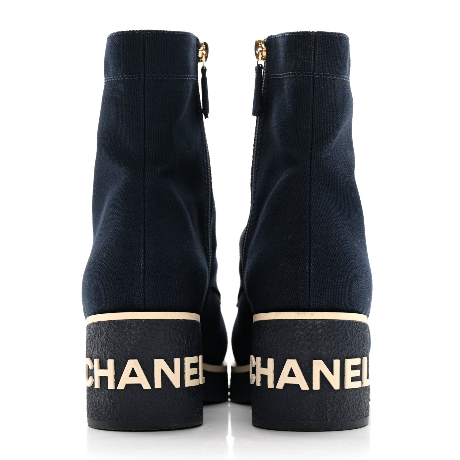 Chanel Fabric Lace Up Combat Boots 38 Navy Blue 5 of 16