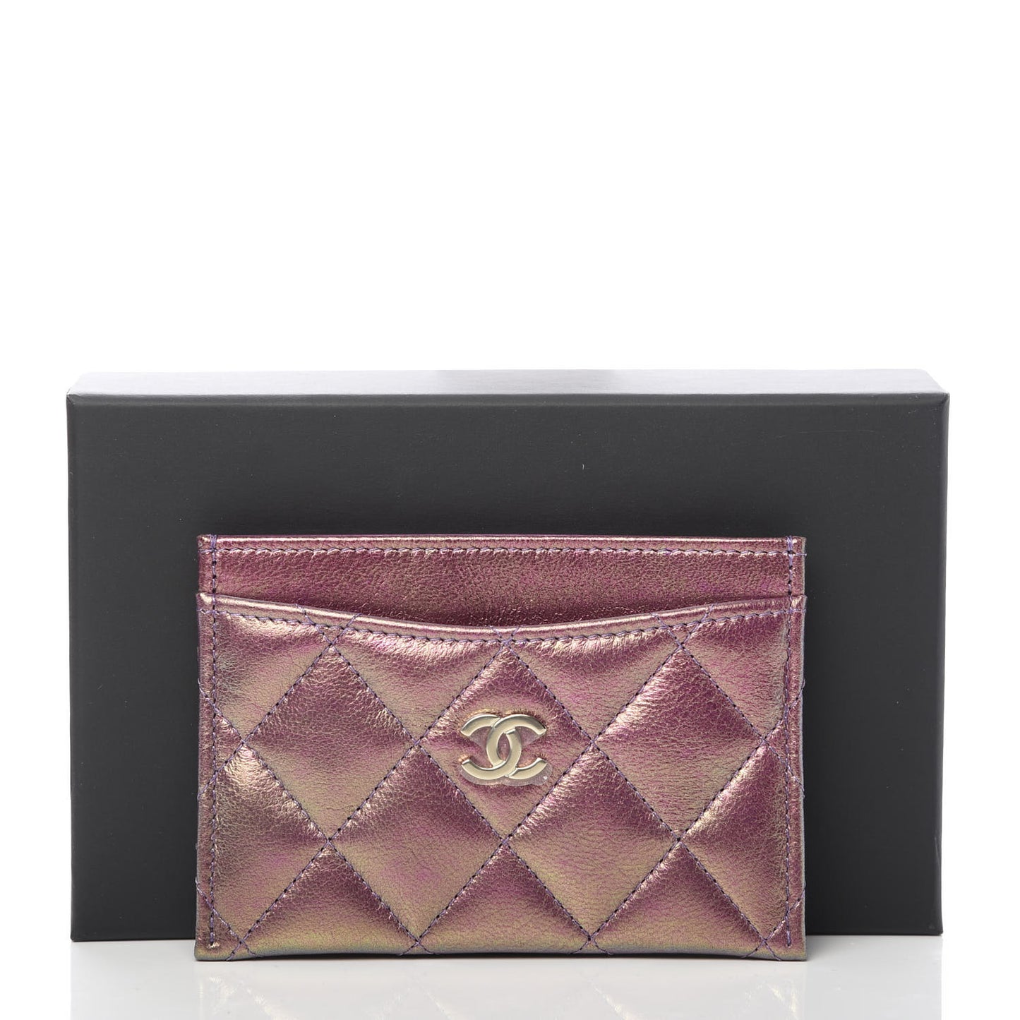 Iridescent Lambskin Quilted Card Holder Purple