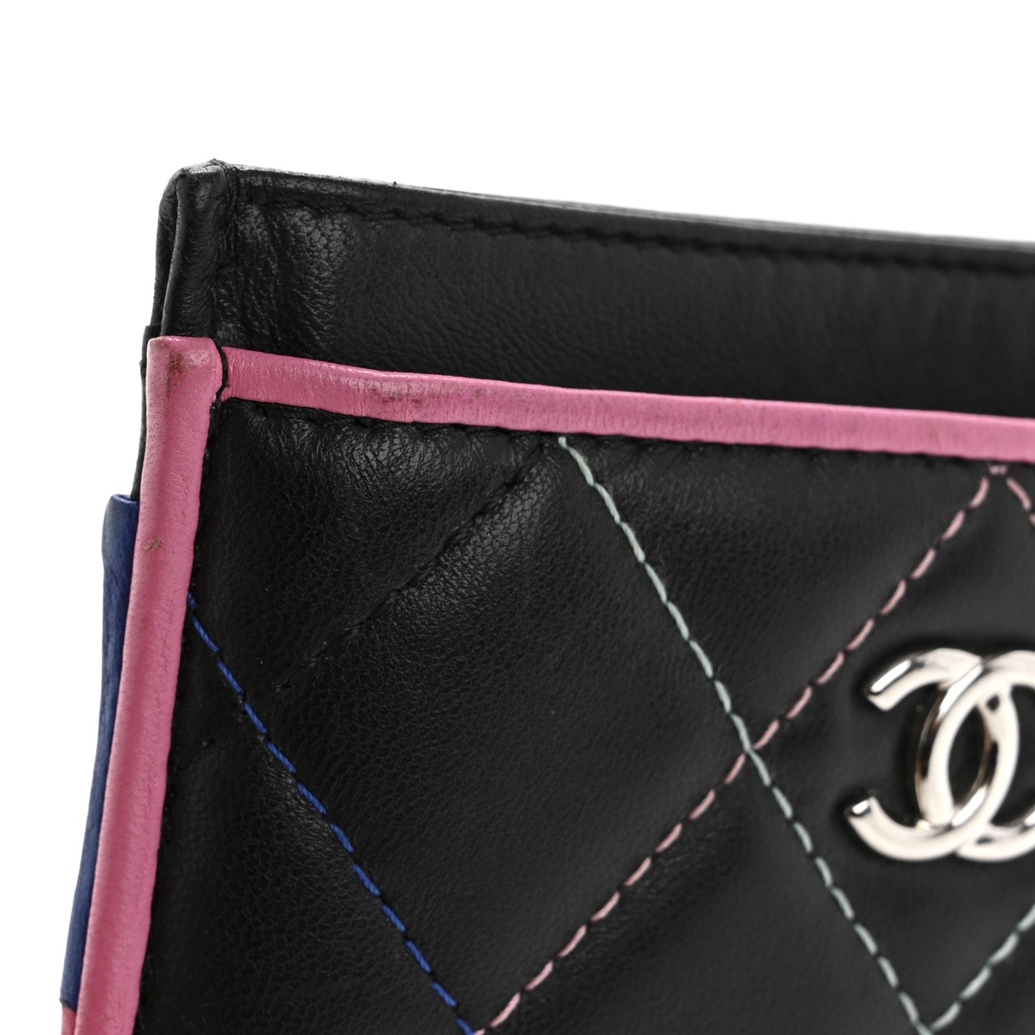 Chanel Lambskin Quilted Chanel Card Holder Black Pink Light Blue 9 of 14