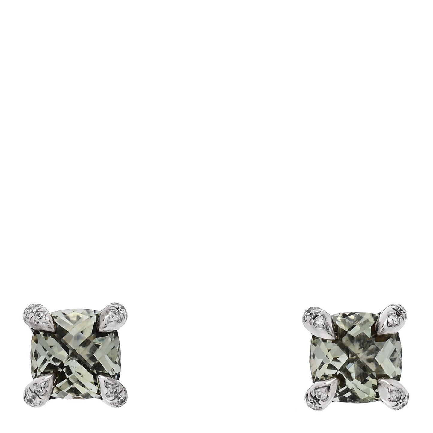 Sterling Silver Diamond Prasiolite 6mm Chatelaine Earrings