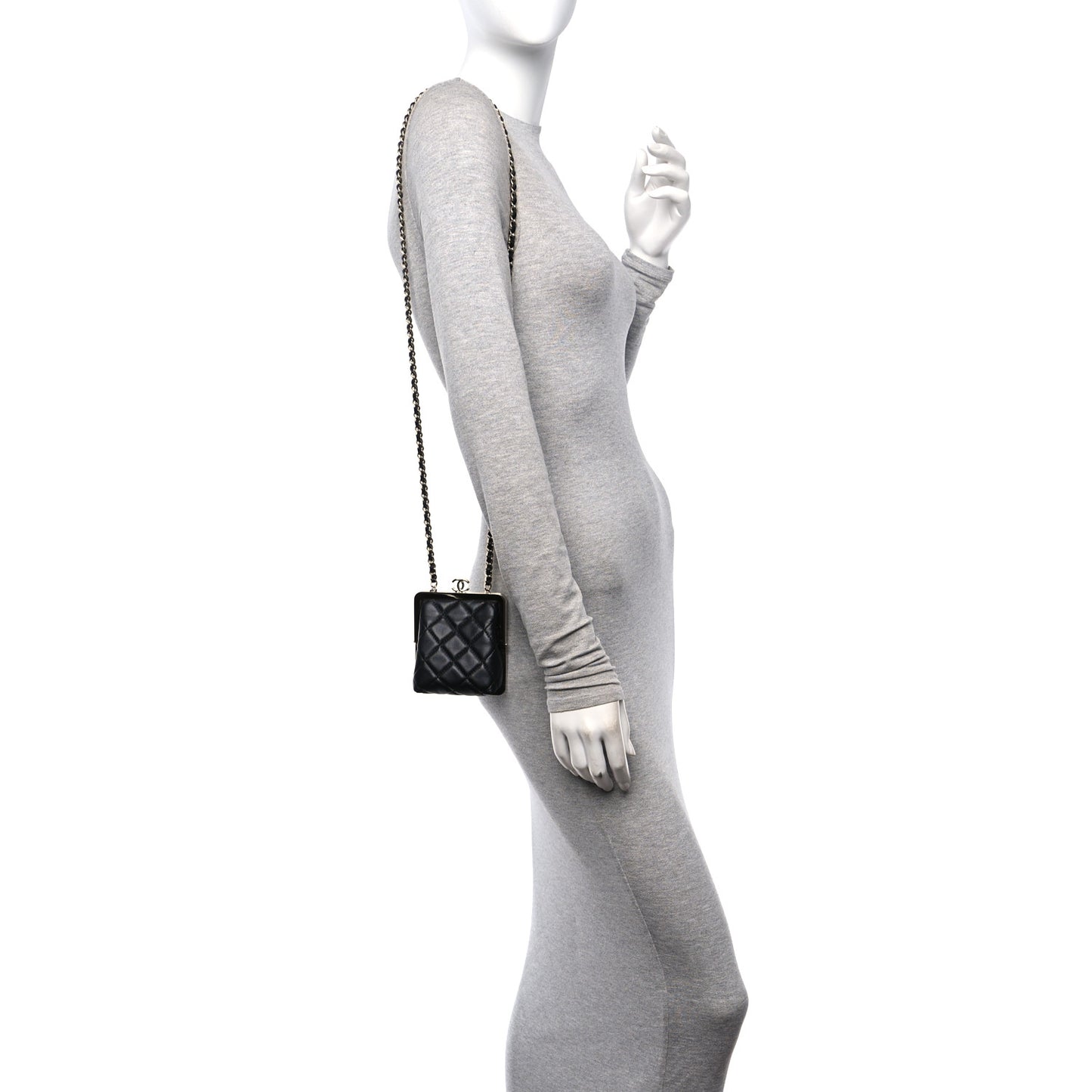 Lambskin Plexi Quilted CC Evening Clutch With Chain Black