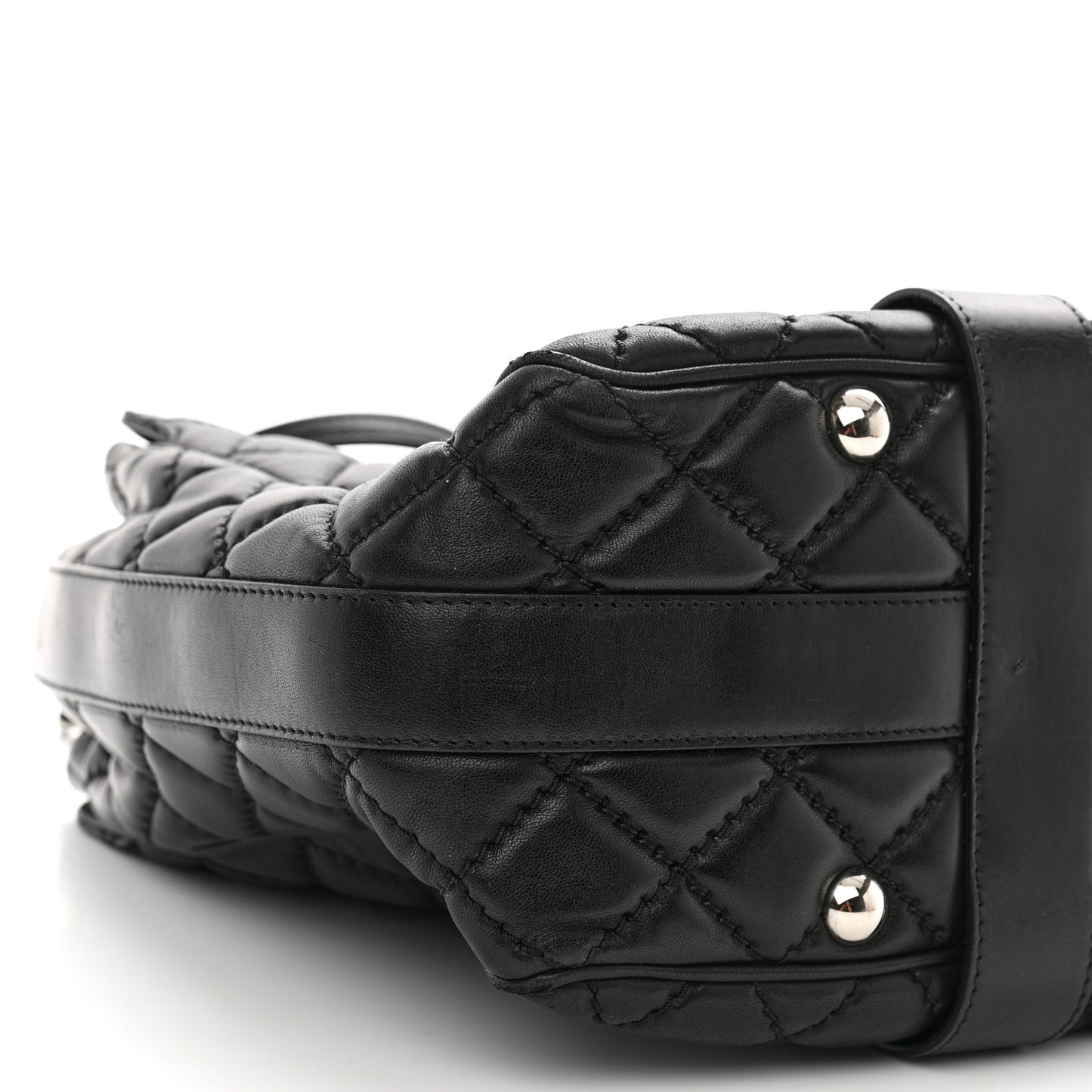 Lambskin Quilted Large Easy Carry Shopping Tote Black