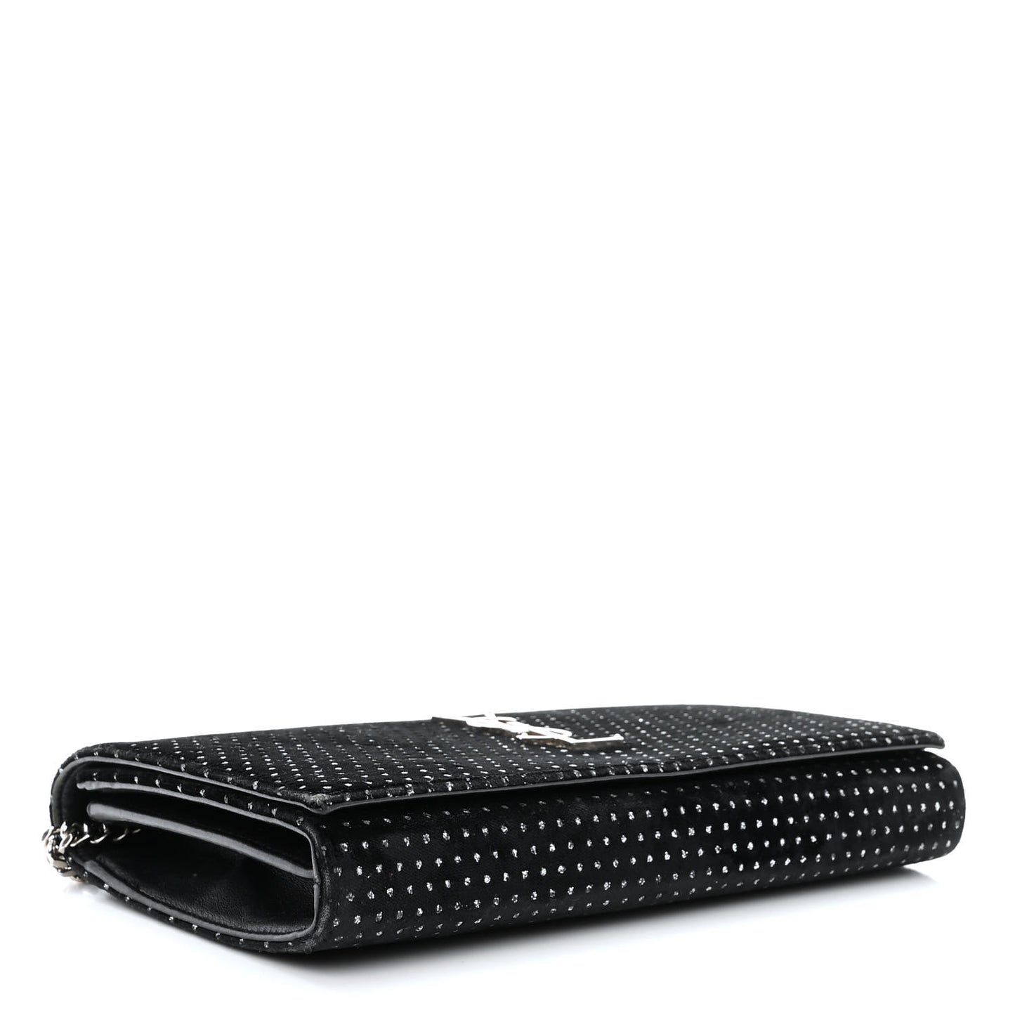 Velvet Crystal Monogram Chain Wallet Black