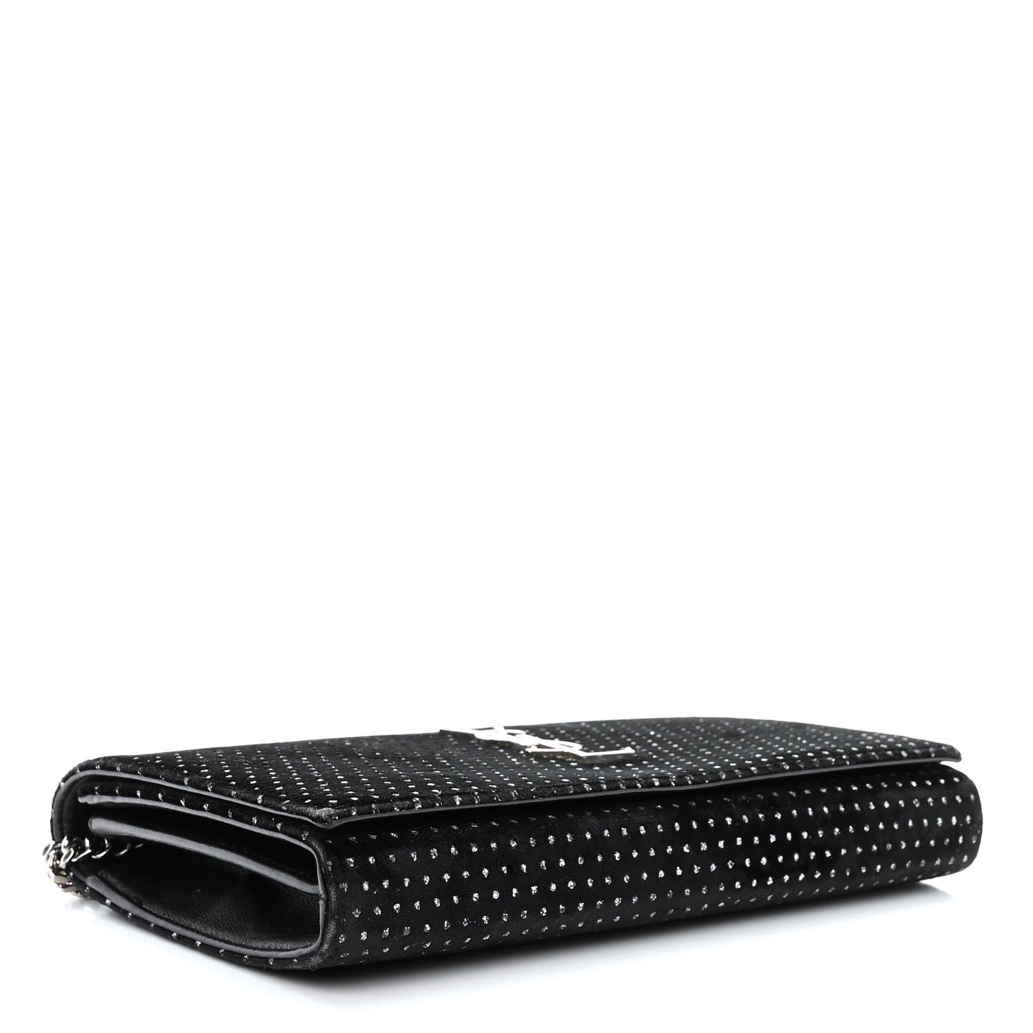 Saint Laurent Velvet Crystal Monogram Chain Wallet Black 4 of 14