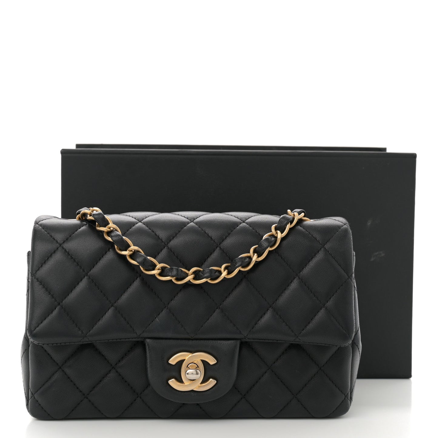 Lambskin Quilted Mini Rectangular Flap Black