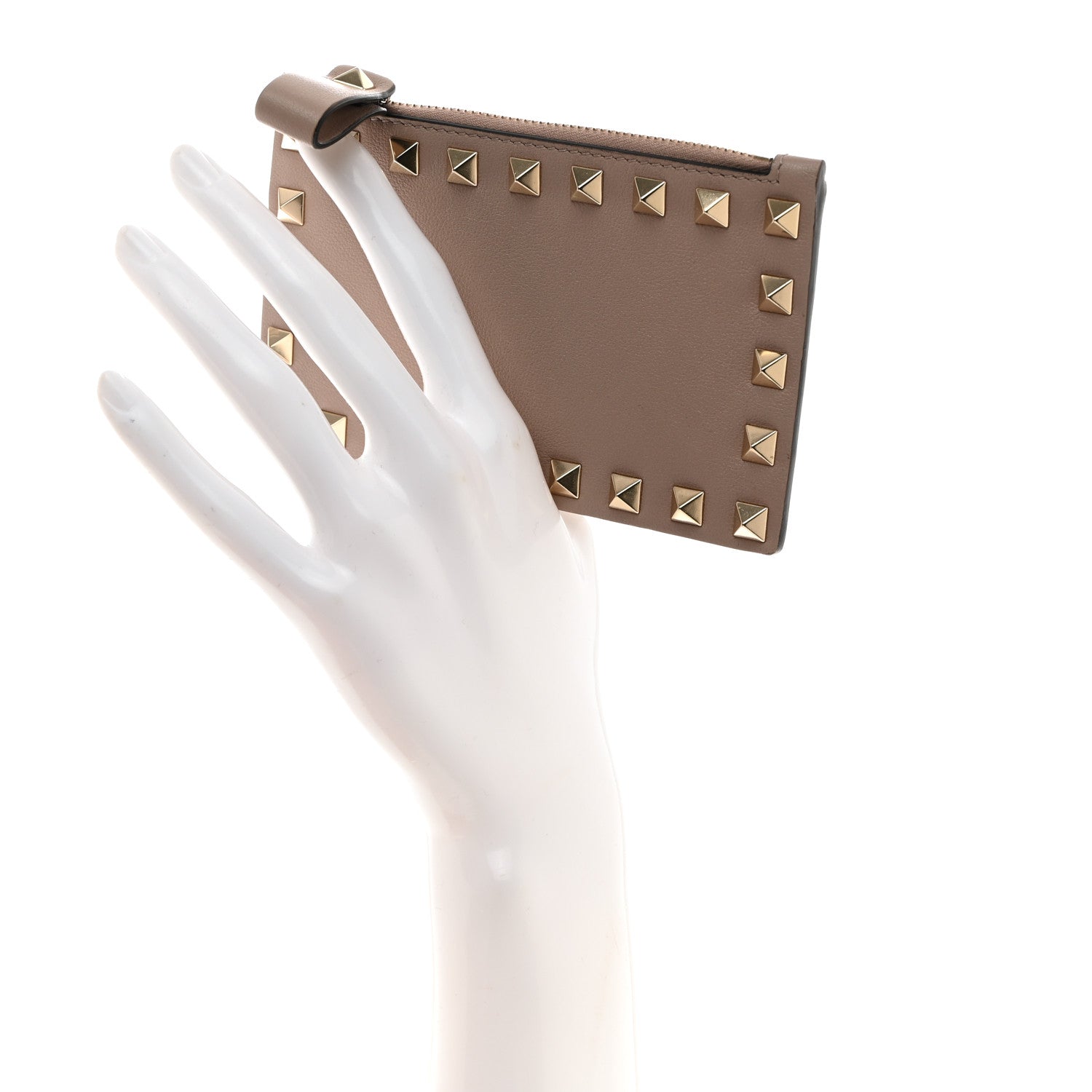 Valentino Garavani Calfskin Rockstud Coin Case Card Holder Poudre 2 of 8