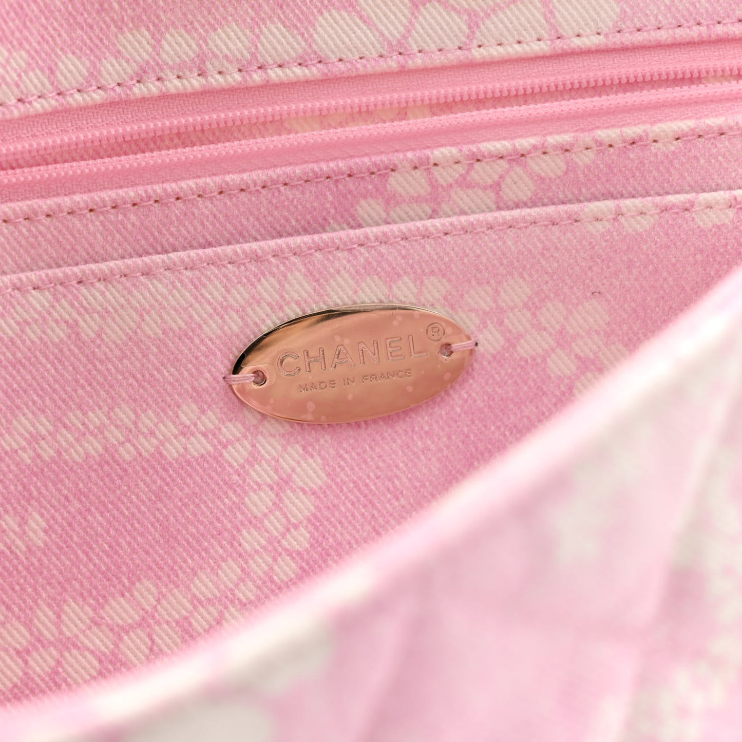 Printed Denim Quilted Flap Bag Pink White