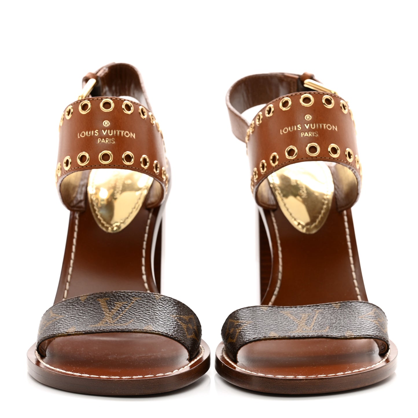 Calfskin Monogram Passenger Heeled Sandals 39 Cognac
