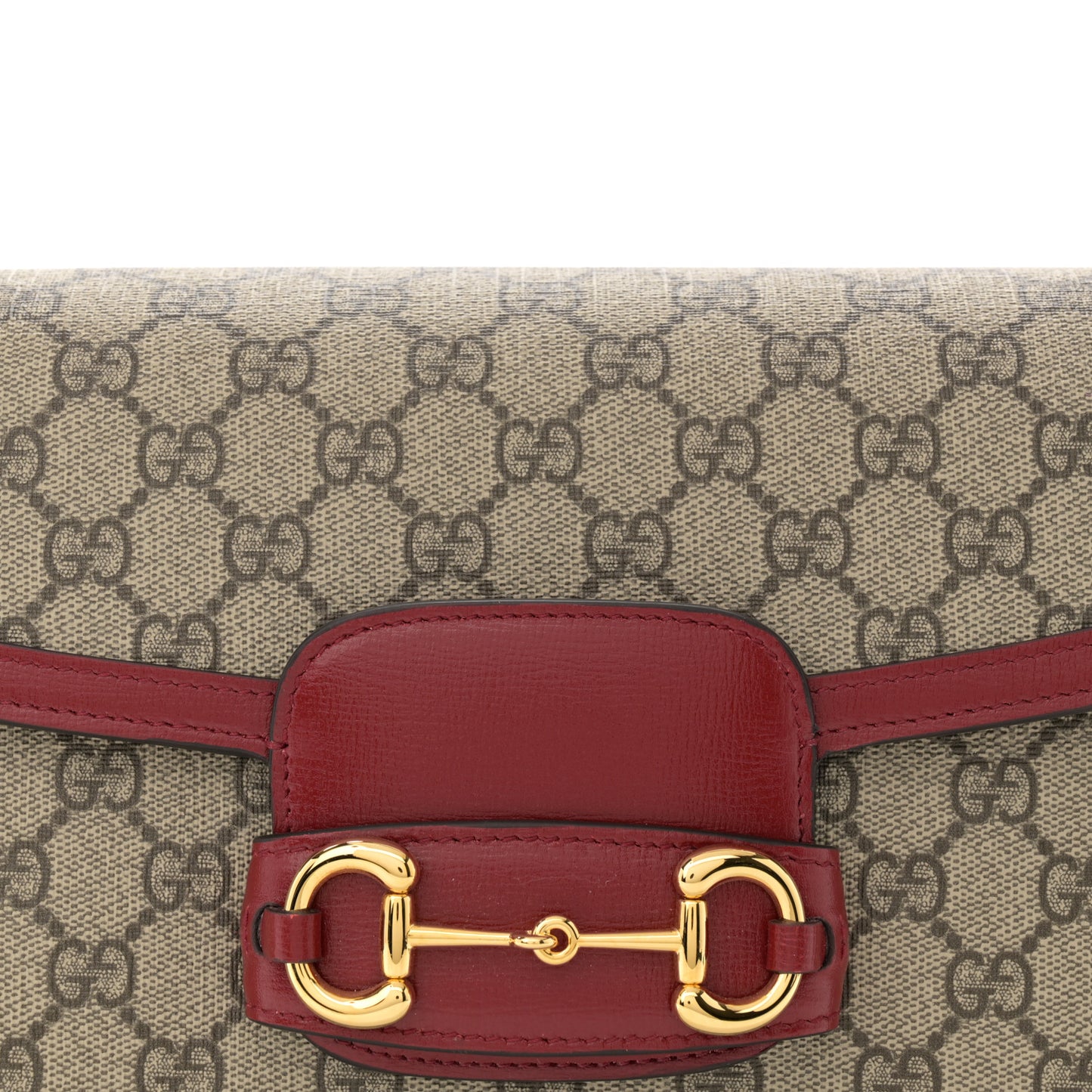 GG Supreme Monogram Azalea Calfskin Horsebit 1955 Shoulder Bag Beige Ebony New Cherry Red