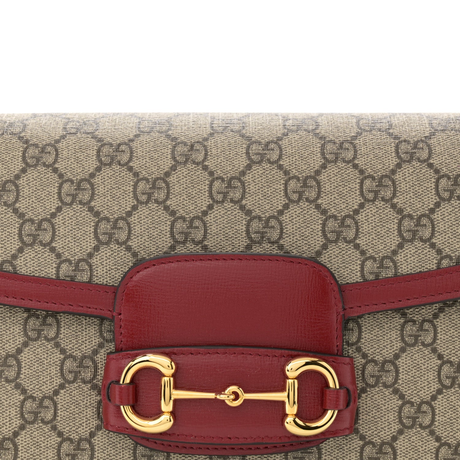Gucci GG Supreme Monogram Azalea Calfskin Horsebit 1955 Shoulder Bag Beige Ebony New Cherry Red 8 of 10