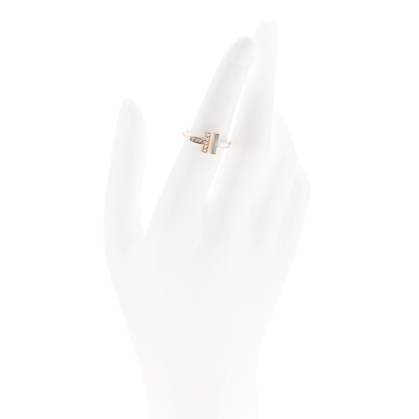 18K Rose Gold Diamond Mother of Pearl T Wire Ring 52 6