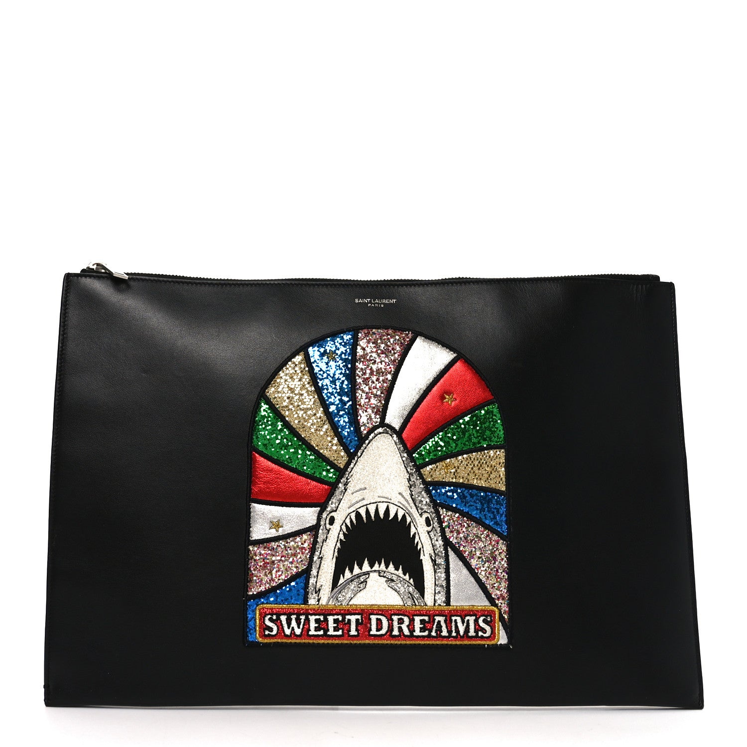 Saint Laurent Calfskin Sweet Dreams Shark Zipped Pouch Black