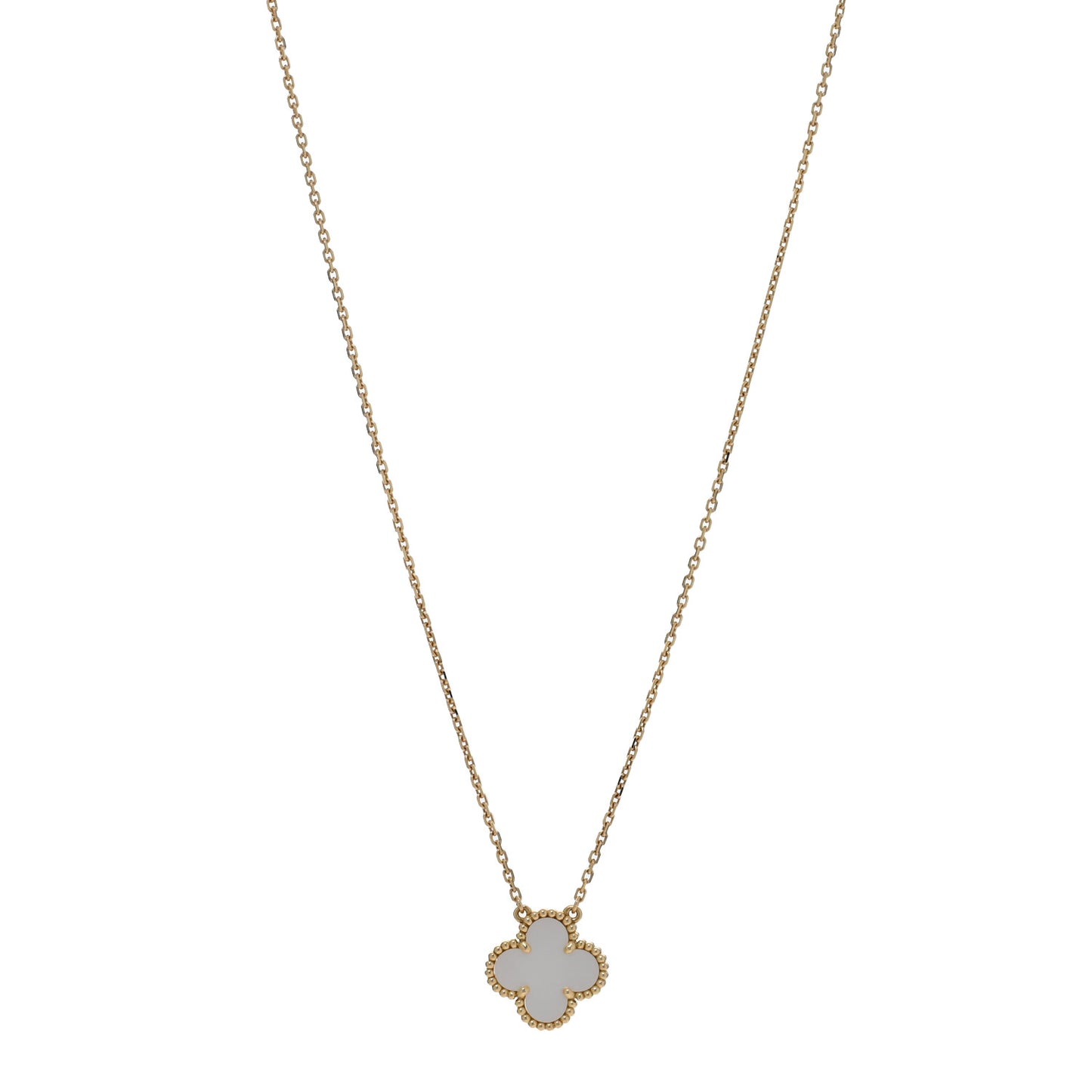 18K Yellow Gold Mother of Pearl Vintage Alhambra Pendant Necklace