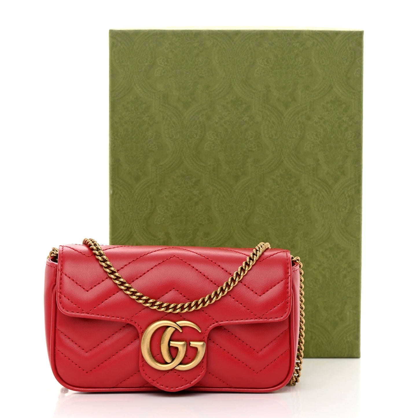 Calfskin Matelasse Super Mini GG Marmont Shoulder Bag Hibiscus Red