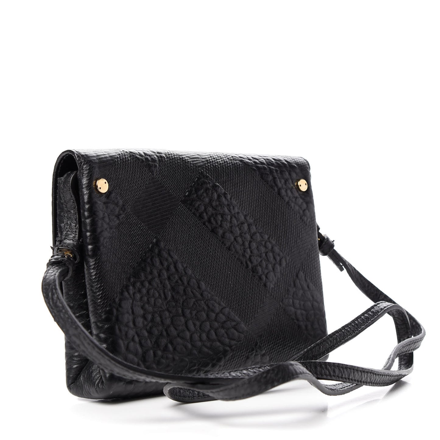 Signature Grain Calfskin Check Embossed Langley Crossbody Black