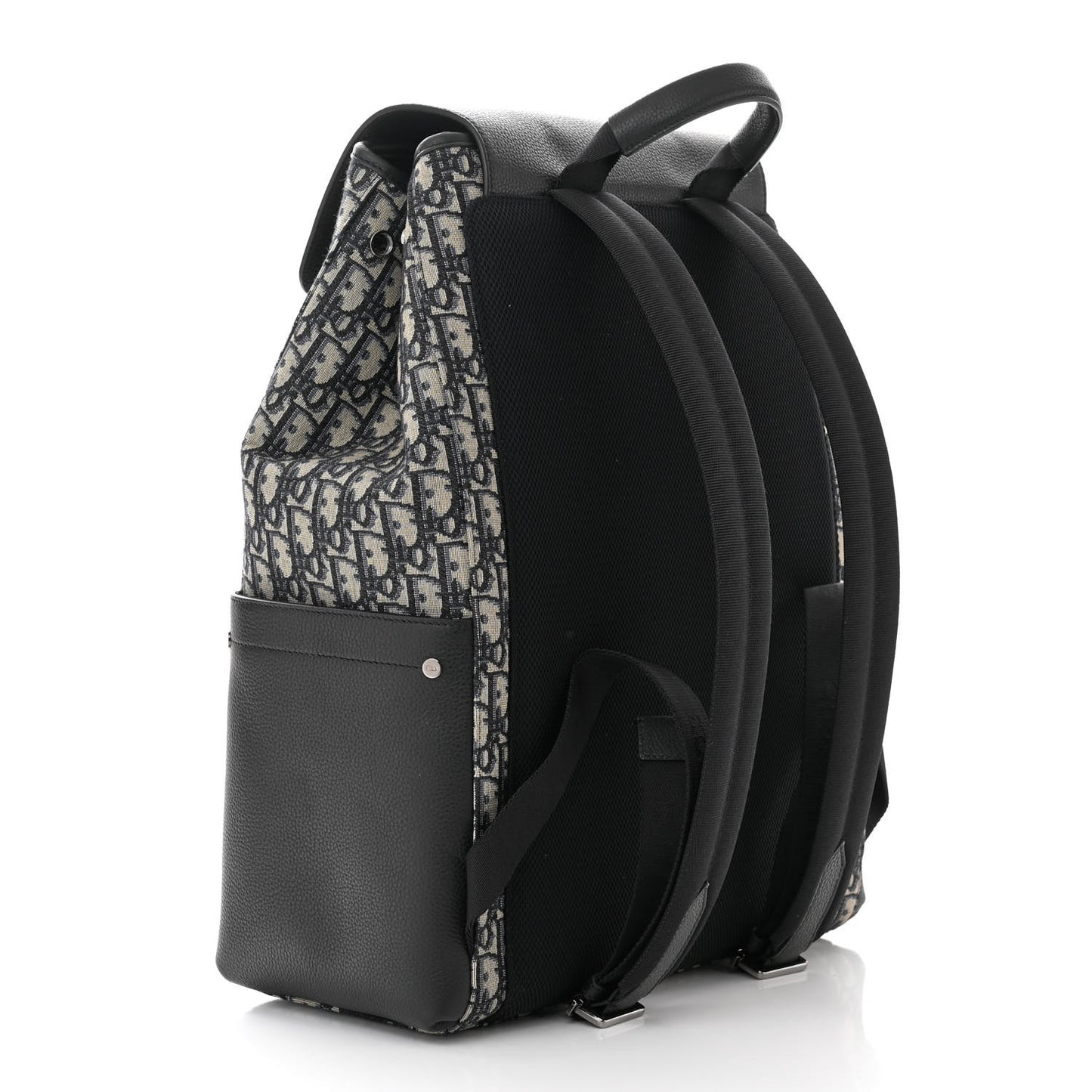 Oblique Jacquard Grained Calfskin Saddle Backpack With Flap Beige Black