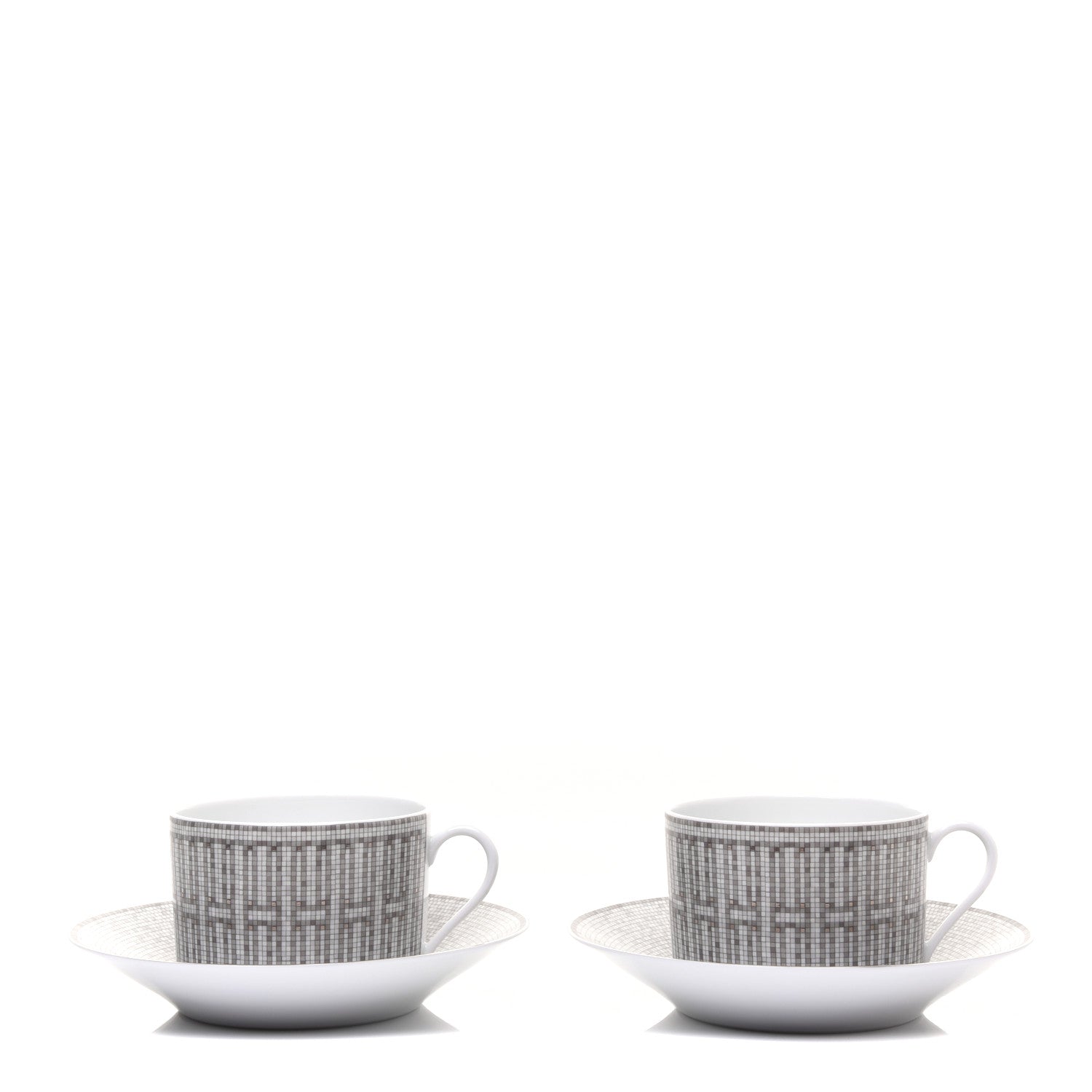 Hermes Porcelain Mosaique Au 24 Platine Tea Cup And Saucer Set Of 2 Platinum 1 of 8